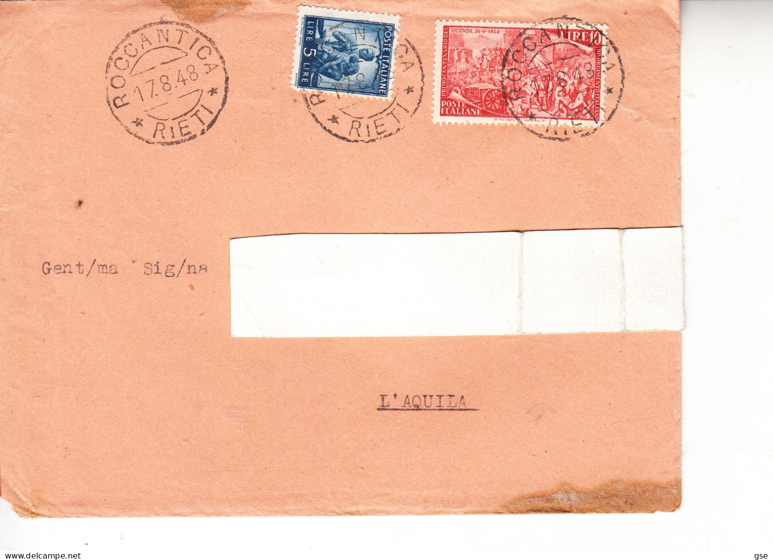 ITALIA  1948 - Lettera   - 585 - Risorgimento   Da Roccantica A L'Aquila - 1946-60: Storia Postale