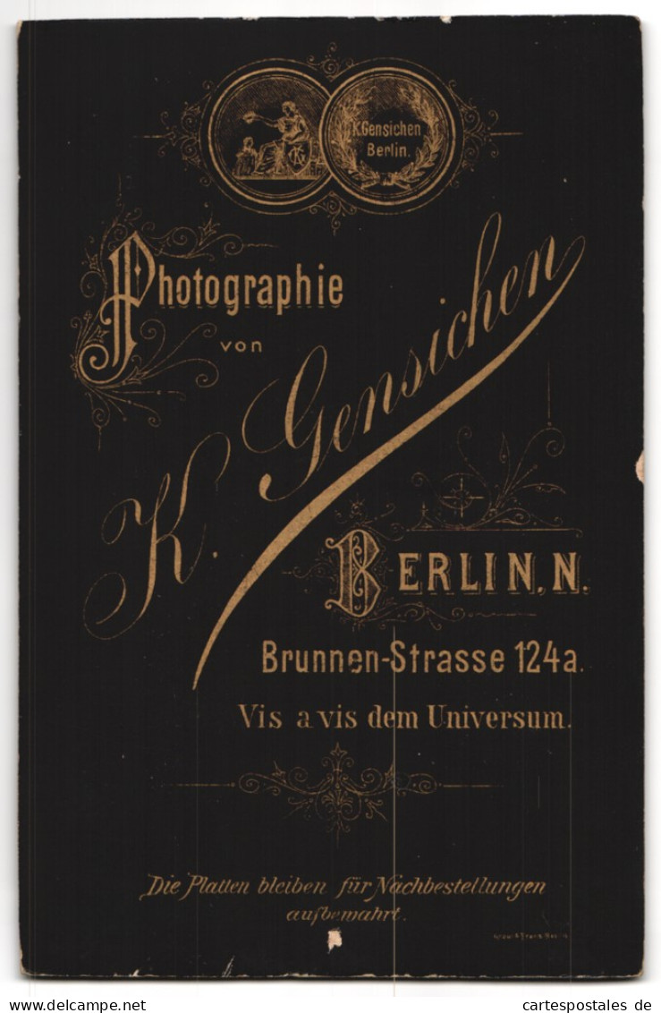 Fotografie K. Gensichen, Berlin, Brunnen-Strasse 124a, Bürgerlicher Mit Schnurrbart Im Anzug  - Anonyme Personen