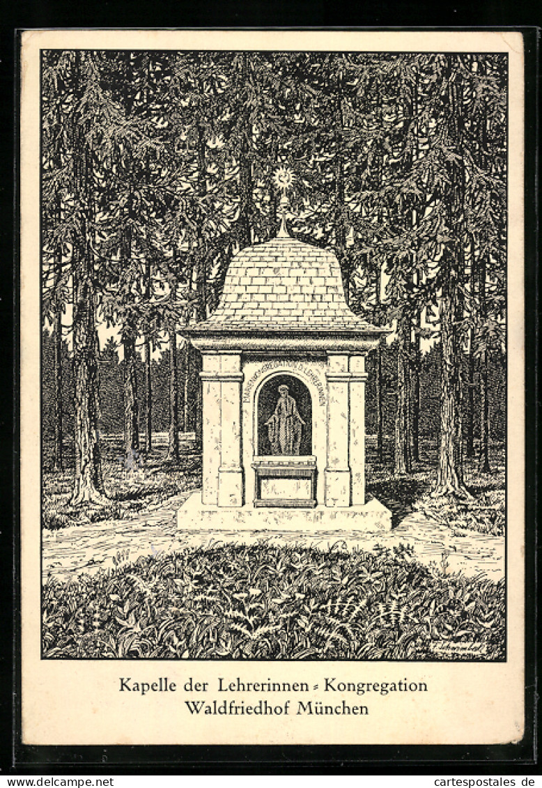 Künstler-AK München-Hadern, Wald-Friedhof, Darstellung Der Kapelle Der Lehrerinnen-Kongregation  - Begrafenis