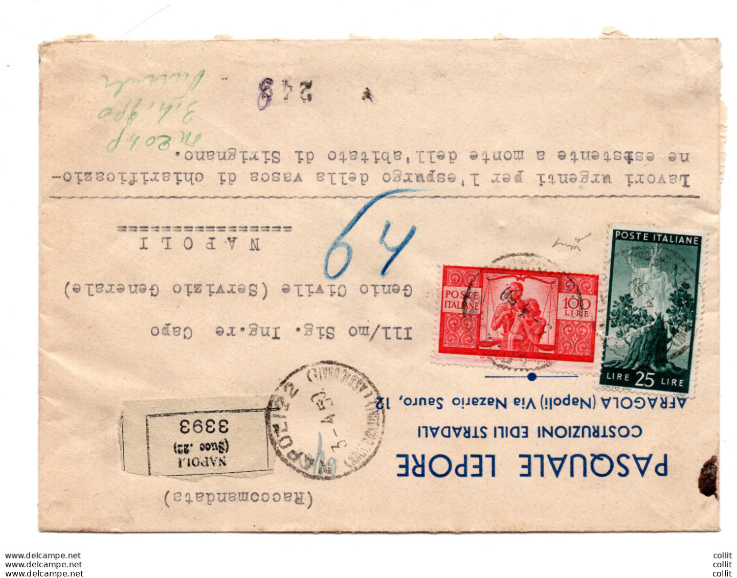 Democratica Lire 100 II° Lastra Su Busta - 1946-60: Storia Postale