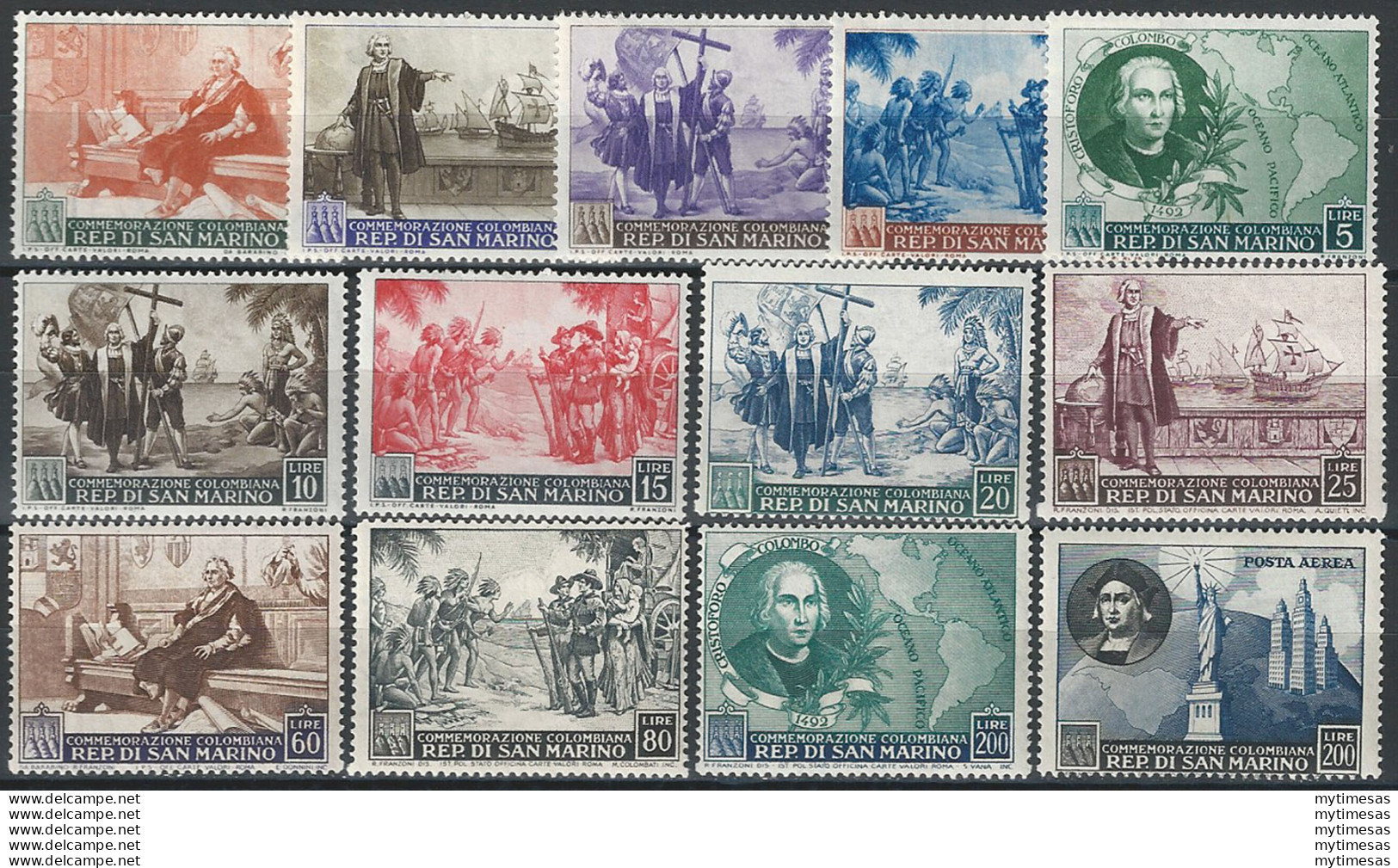 1952 San Marino Cristoforo Colombo 13v. MNH Sassone N. 372/83+A - Andere & Zonder Classificatie