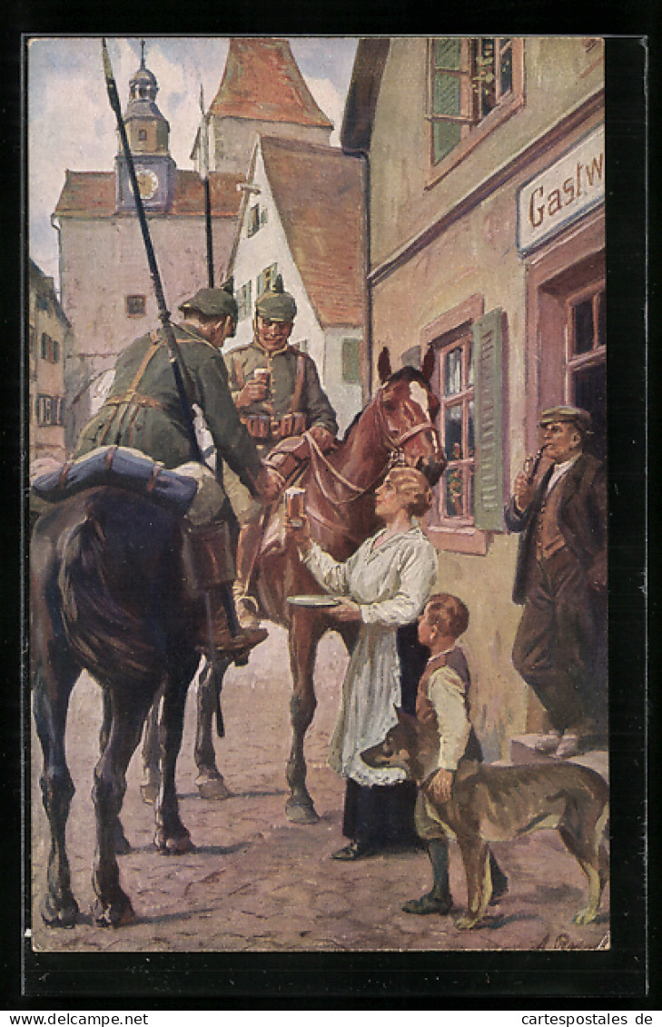 AK Kavalleristen Bekommen Eine Erfrischung  - Oorlog 1914-18