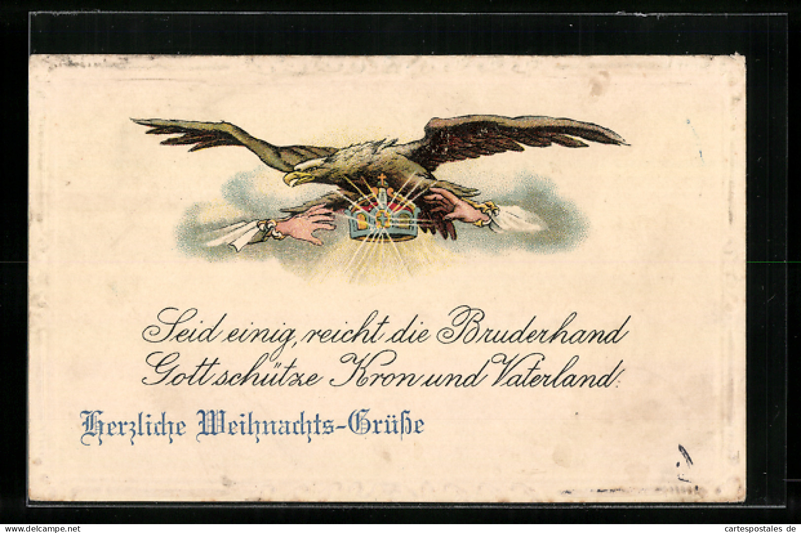 AK Spruch Mit Adler Und Krone, Seid Einig...  - Guerre 1914-18