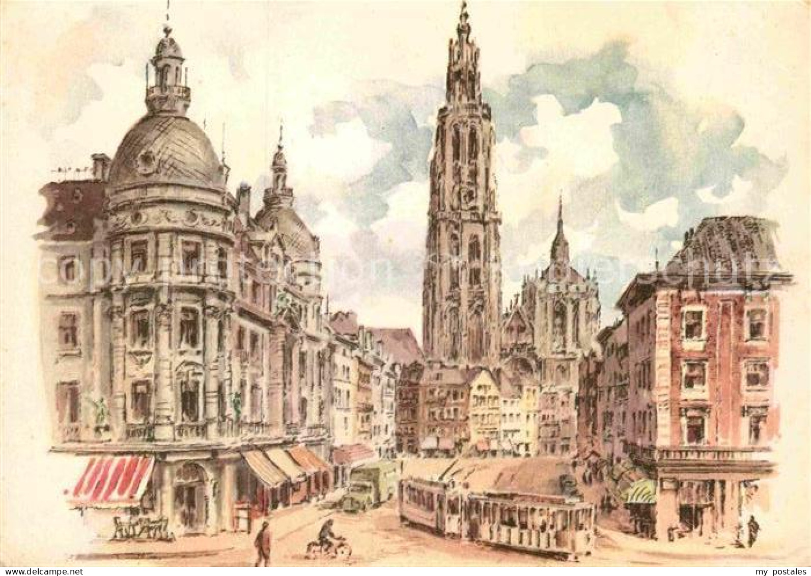 72906897 Antwerpen Anvers Cathedrale Notre Dame Kuenstlerkarte Strassenbahn Antw - Antwerpen