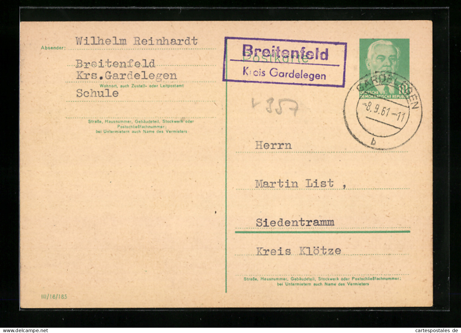 AK Landpoststempel Breitenfeld Kreis Gardelegen  - Other & Unclassified