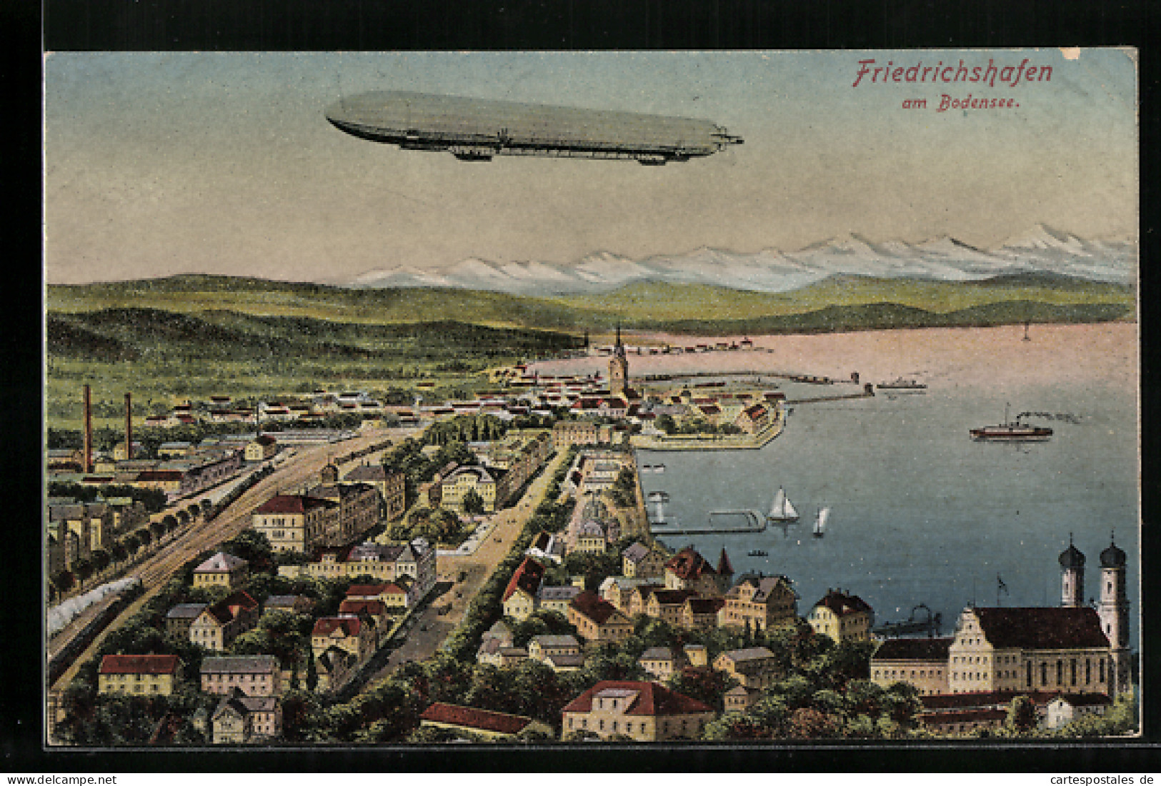 AK Friedrichshafen, Zeppelin über Stadt Und Bodensee  - Airships