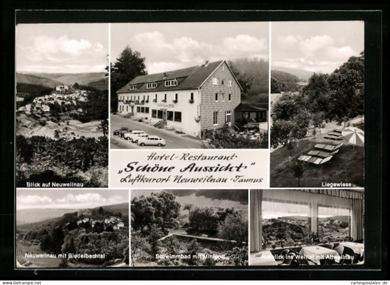 AK Neuweilnau /Taunus, Hotel-Restaurant Schöne Aussicht, Innenansicht Mit Ausblick Ins Weiltal Mit Altweilnau  - Taunus