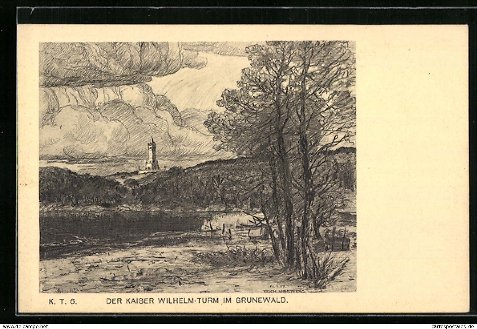 Künstler-AK Berlin-Grunewald, Der Kaiser Wilhelm-Turm  - Grunewald