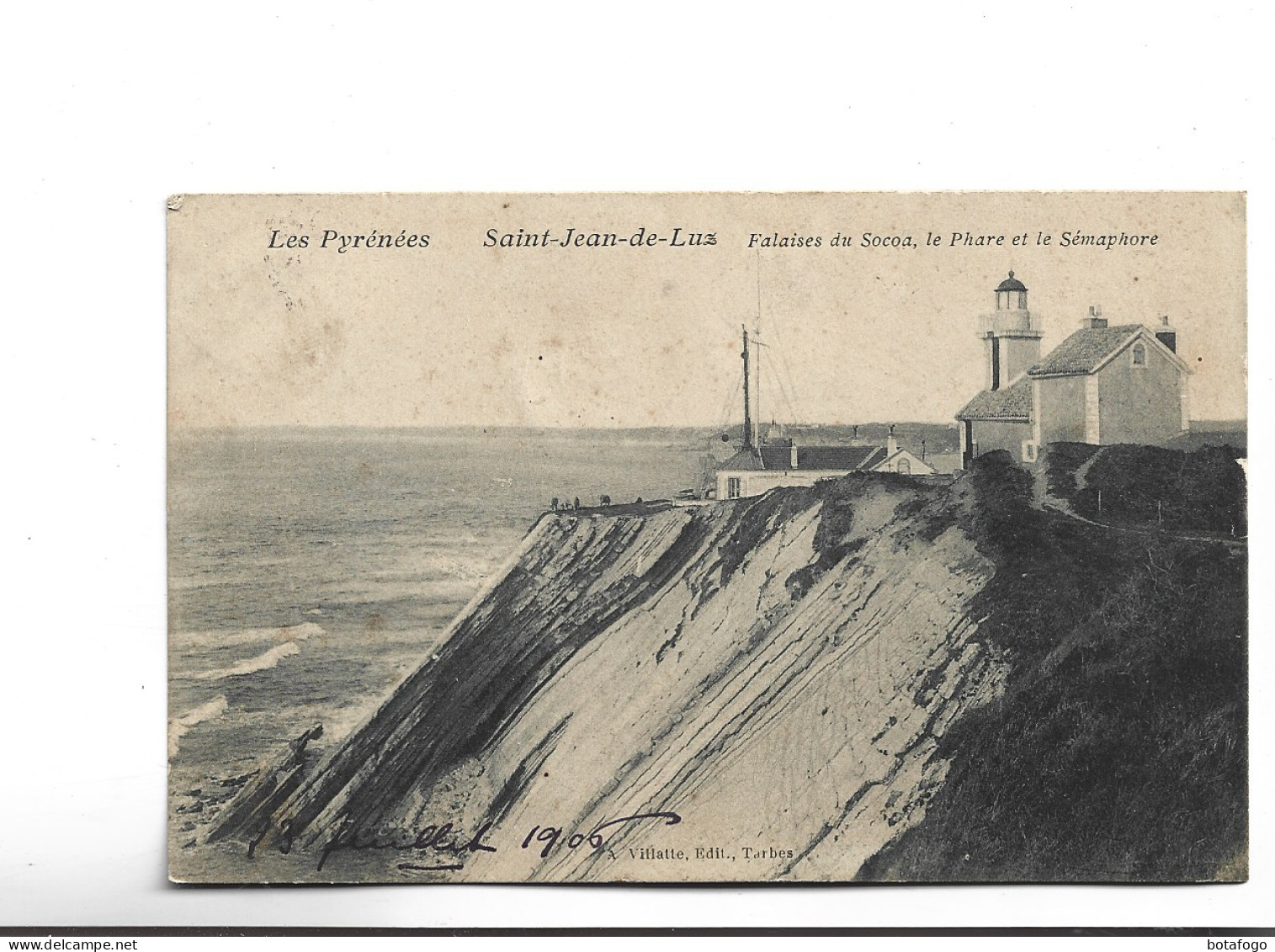 CPA DPT 64 ST JEAN DE LUZ,  FALAISES DE SOCOA ,LE PHARE ET LE SEMAPHORE En 1905! - Saint Jean De Luz