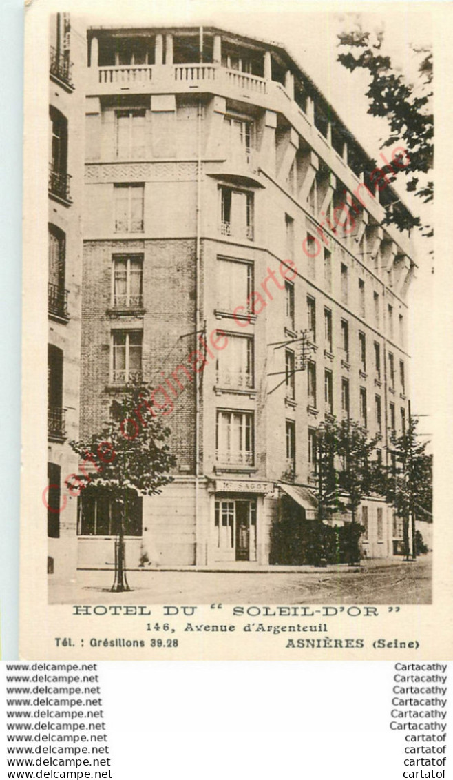 92.  ASNIERES .  Hôtel Du Soleil D'Or . Avenue D'Argenteuil . - Asnieres Sur Seine