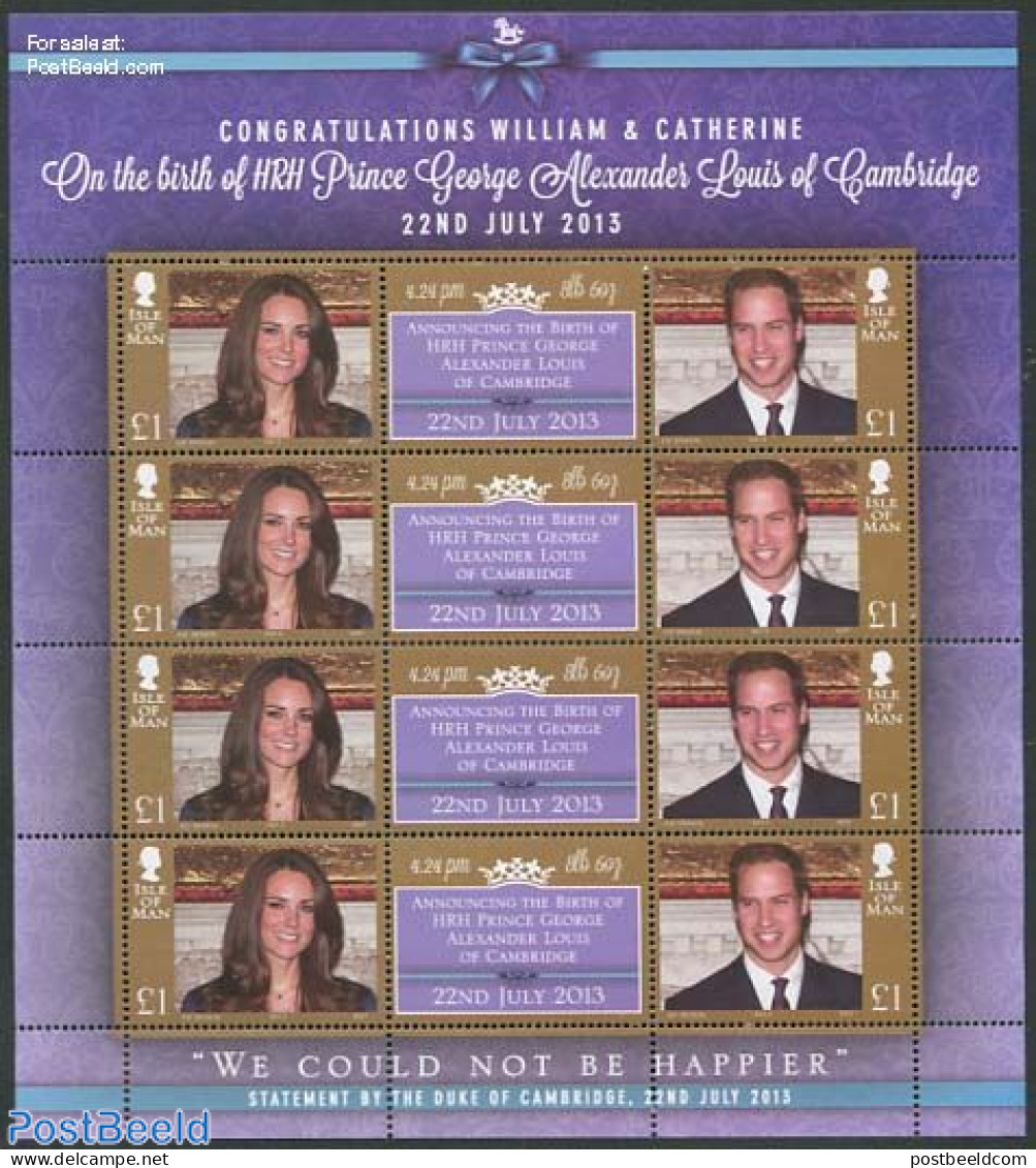 Isle Of Man 2013 Royal Baby M/s, Mint NH, History - Kings & Queens (Royalty) - Familles Royales