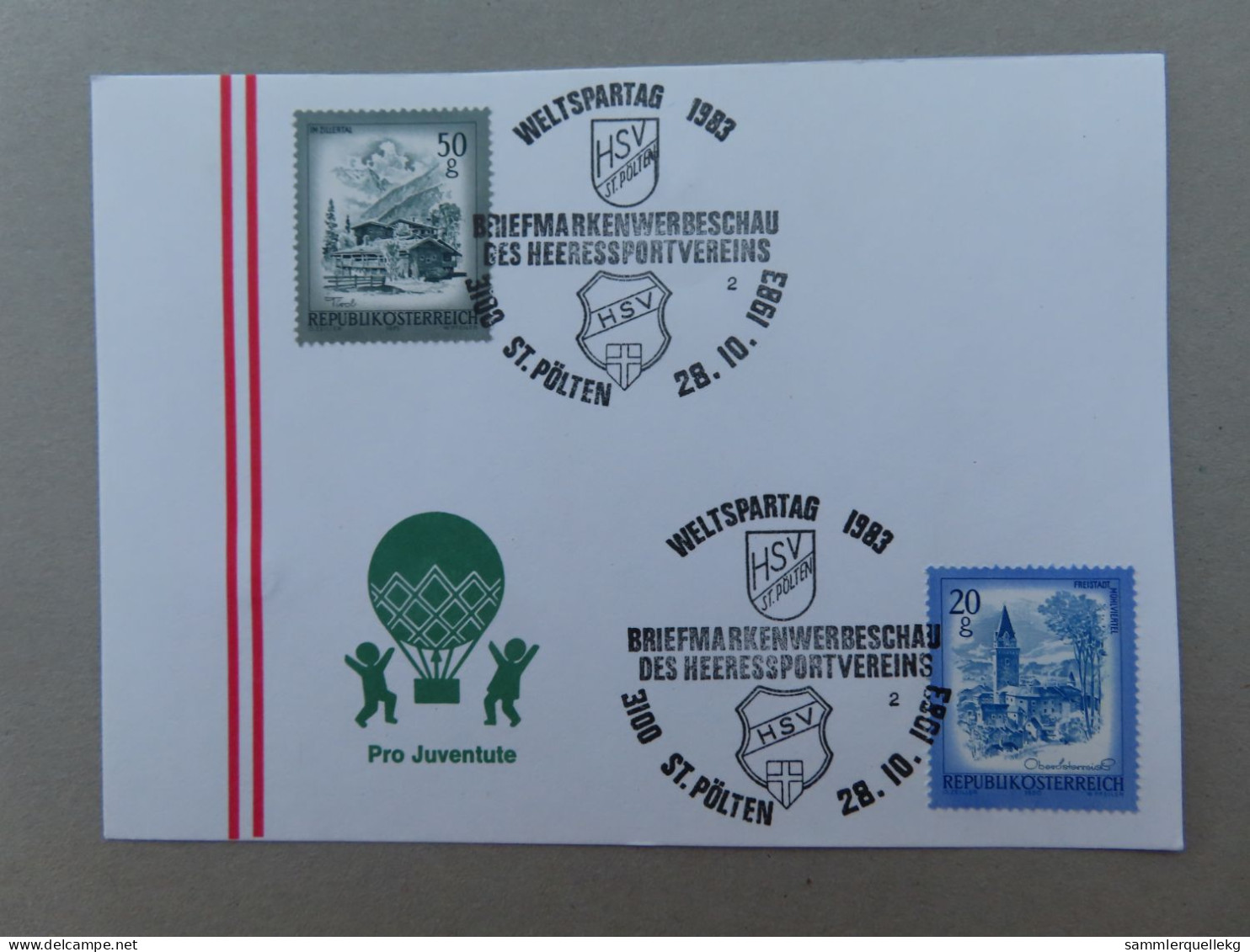 Österreich Pro Juventute - Mit Sonderstempel 28. 10. 1983 St. Pölten, Briefmarkenwerbeschau Heeressportvereins (Nr.1531) - Andere & Zonder Classificatie