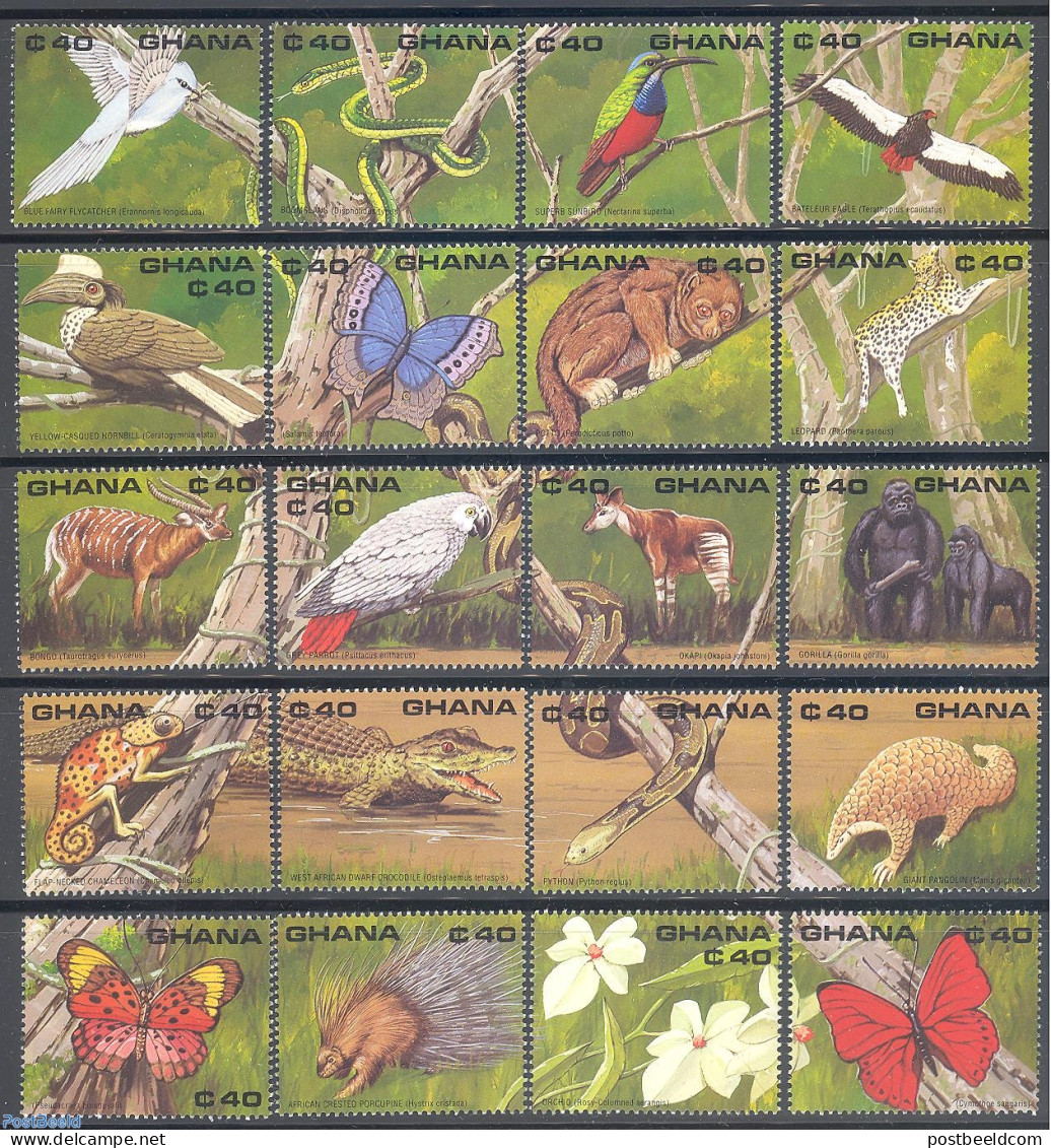 Ghana 1990 RAIN FOREST 20V, Mint NH, Nature - Animals (others & Mixed) - Flowers & Plants - Andere & Zonder Classificatie