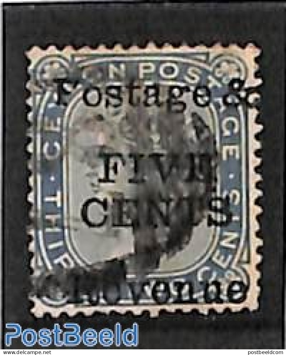 Sri Lanka (Ceylon) 1885 5c On 32c Greyblue, Perf. 14, Used, Used Or CTO - Sri Lanka (Ceilán) (1948-...)