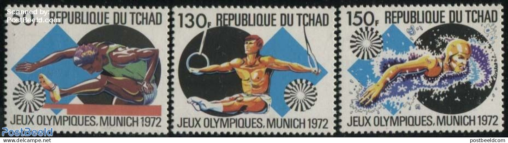 Chad 1972 Olympic Games Munich 3v, Mint NH, Sport - Athletics - Olympic Games - Swimming - Otros & Sin Clasificación