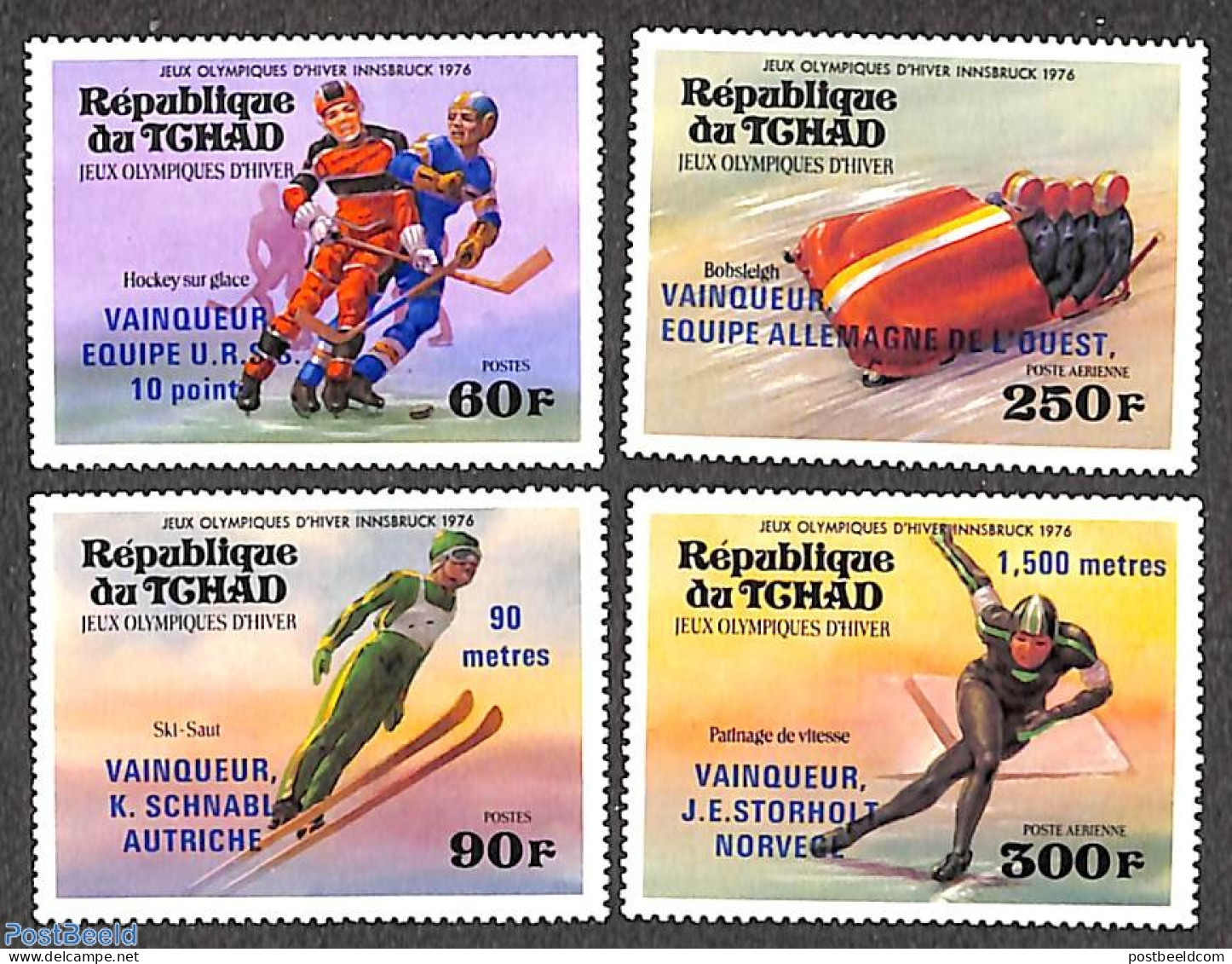Chad 1976 Olympic Winter Winners 4v, Mint NH, Sport - (Bob) Sleigh Sports - Ice Hockey - Olympic Winter Games - Skatin.. - Other & Unclassified