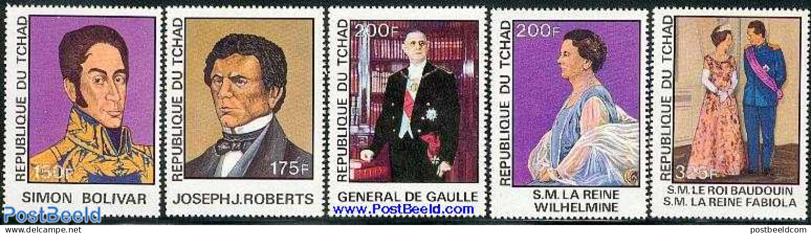 Chad 1977 Famous Persons 5v, Mint NH, History - Kings & Queens (Royalty) - Netherlands & Dutch - Politicians - Andere & Zonder Classificatie