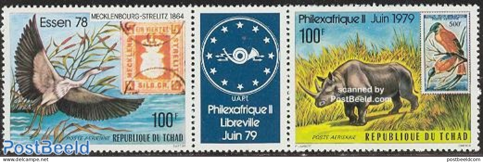 Chad 1978 Philexafrique 2v+tab [:T:], Mint NH, Nature - Animals (others & Mixed) - Birds - Stamps On Stamps - Kingfish.. - Other & Unclassified