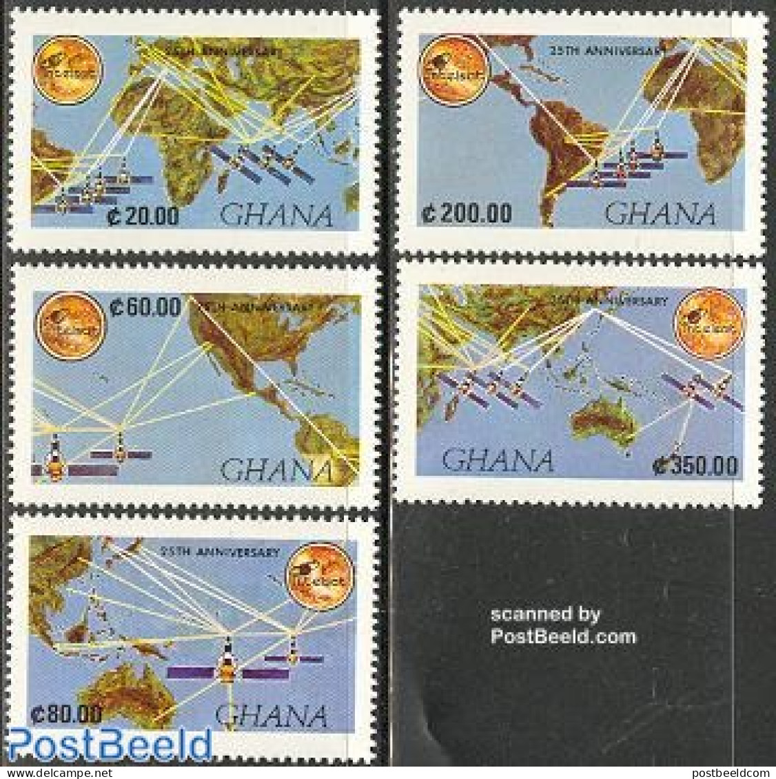 Ghana 1990 Intelsat 5v, Mint NH, Transport - Space Exploration - Andere & Zonder Classificatie