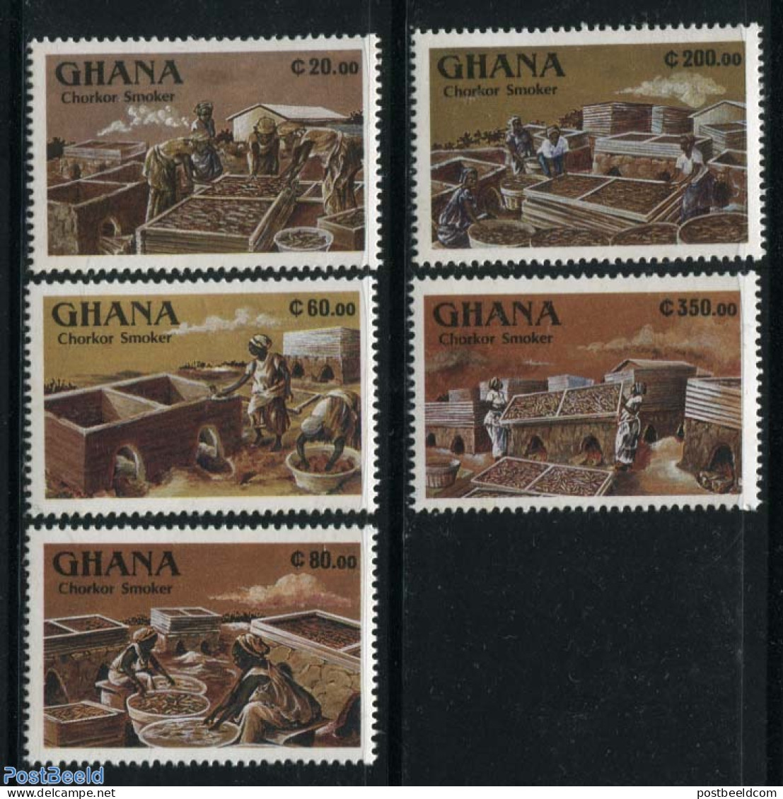 Ghana 1991 Fishing Industry 5v, Mint NH, Health - Nature - Food & Drink - Fishing - Alimentación