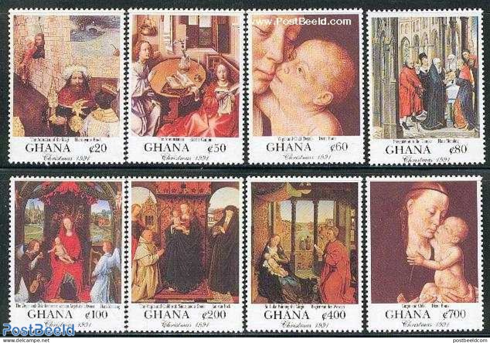 Ghana 1991 Christmas, Paintings 8v, Mint NH, History - Religion - Netherlands & Dutch - Christmas - Art - Paintings - Geografía