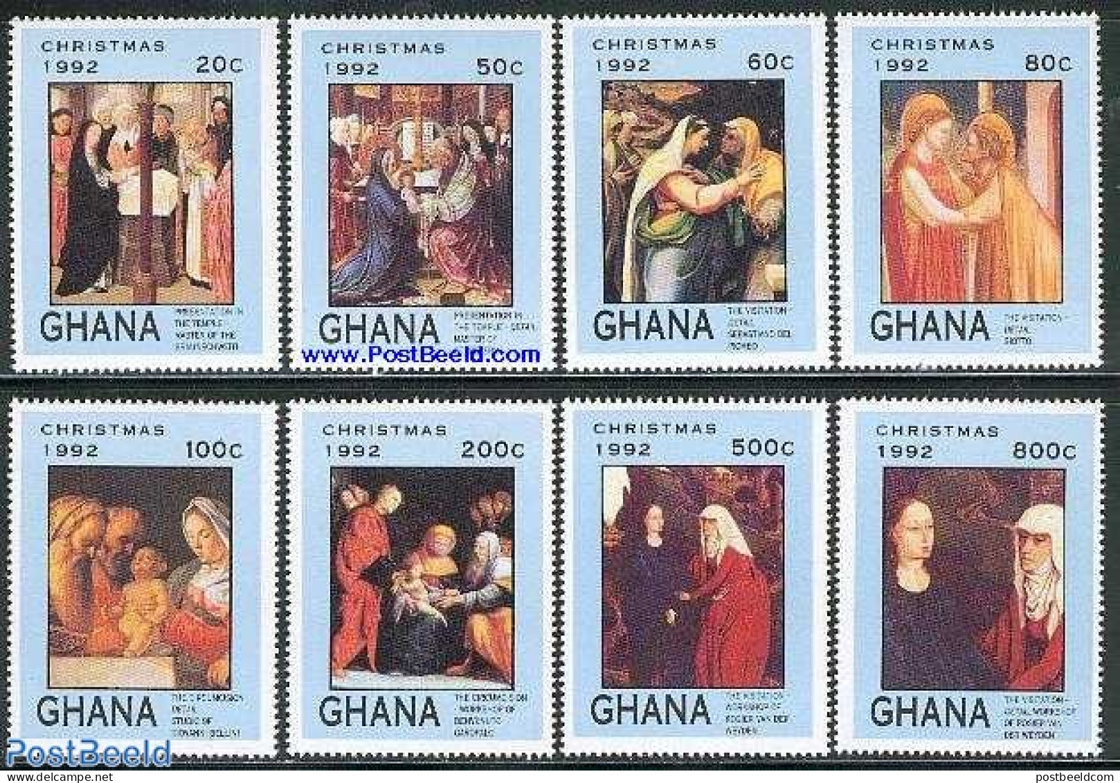 Ghana 1992 Christmas 8v, Mint NH, Religion - Christmas - Art - Paintings - Kerstmis