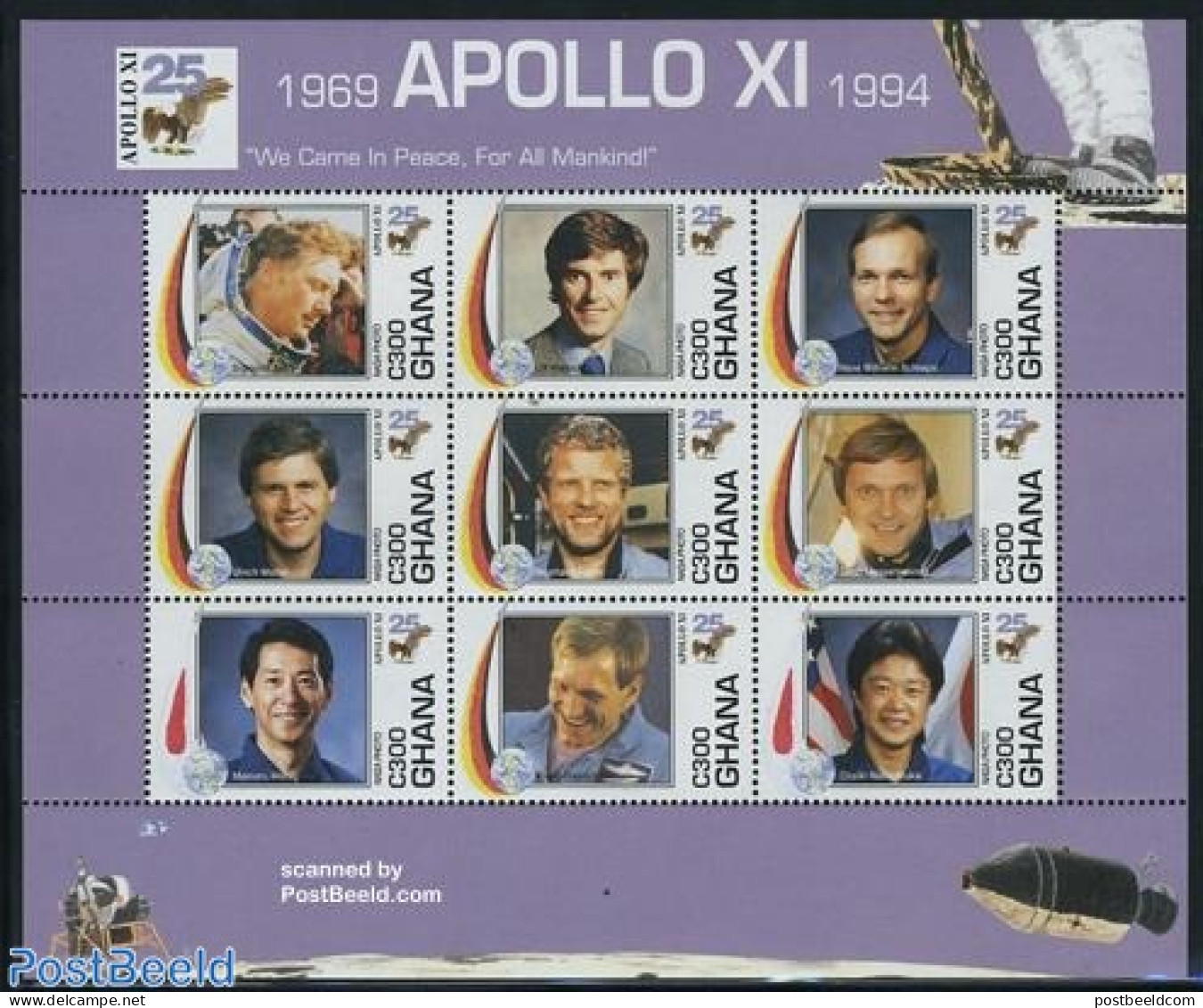 Ghana 1994 Moonlanding 9v M/s, Mint NH, Transport - Space Exploration - Other & Unclassified