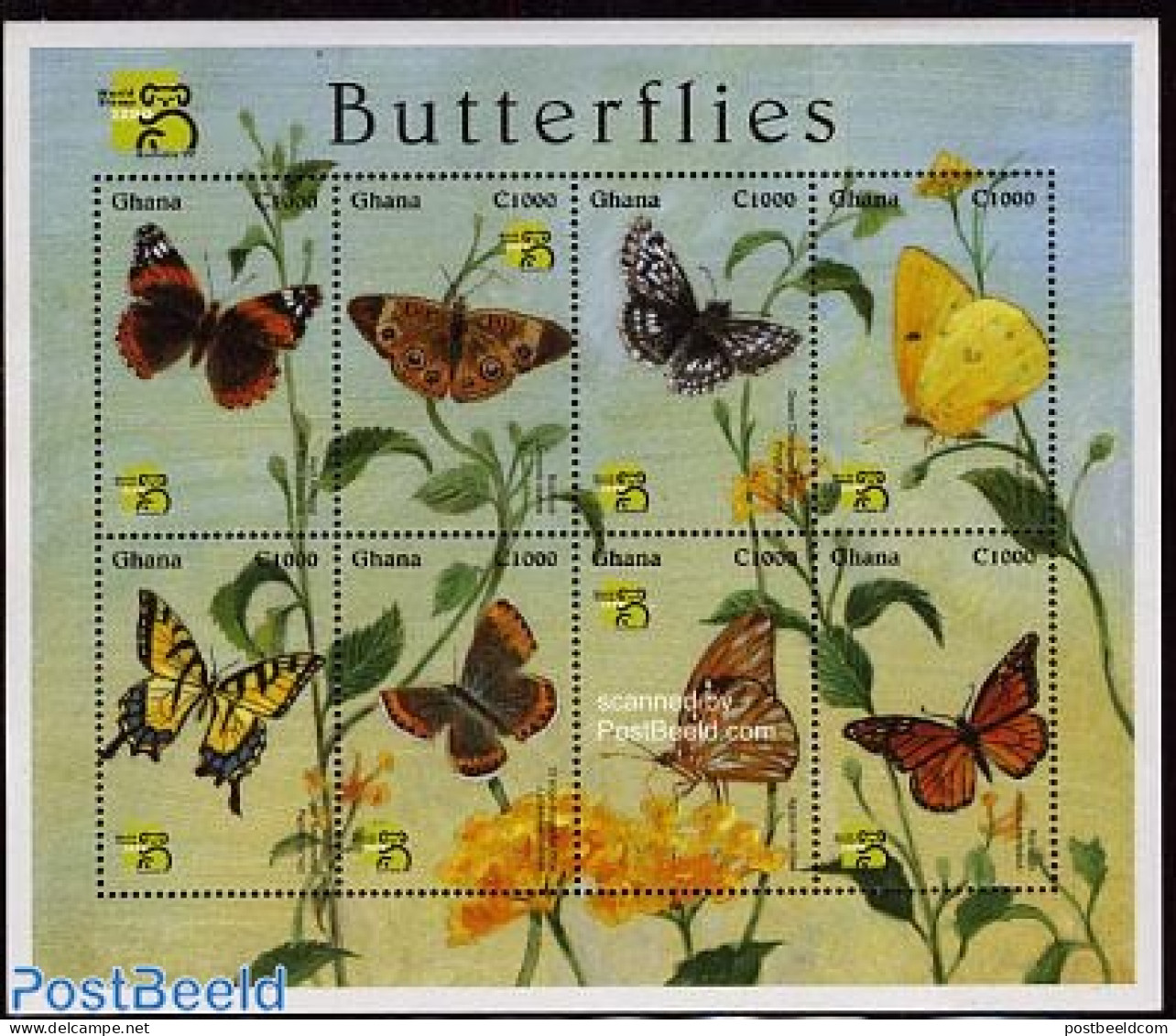 Ghana 1999 Australia 99, Butterflies 8v M/s, Mint NH, Nature - Butterflies - Sonstige & Ohne Zuordnung