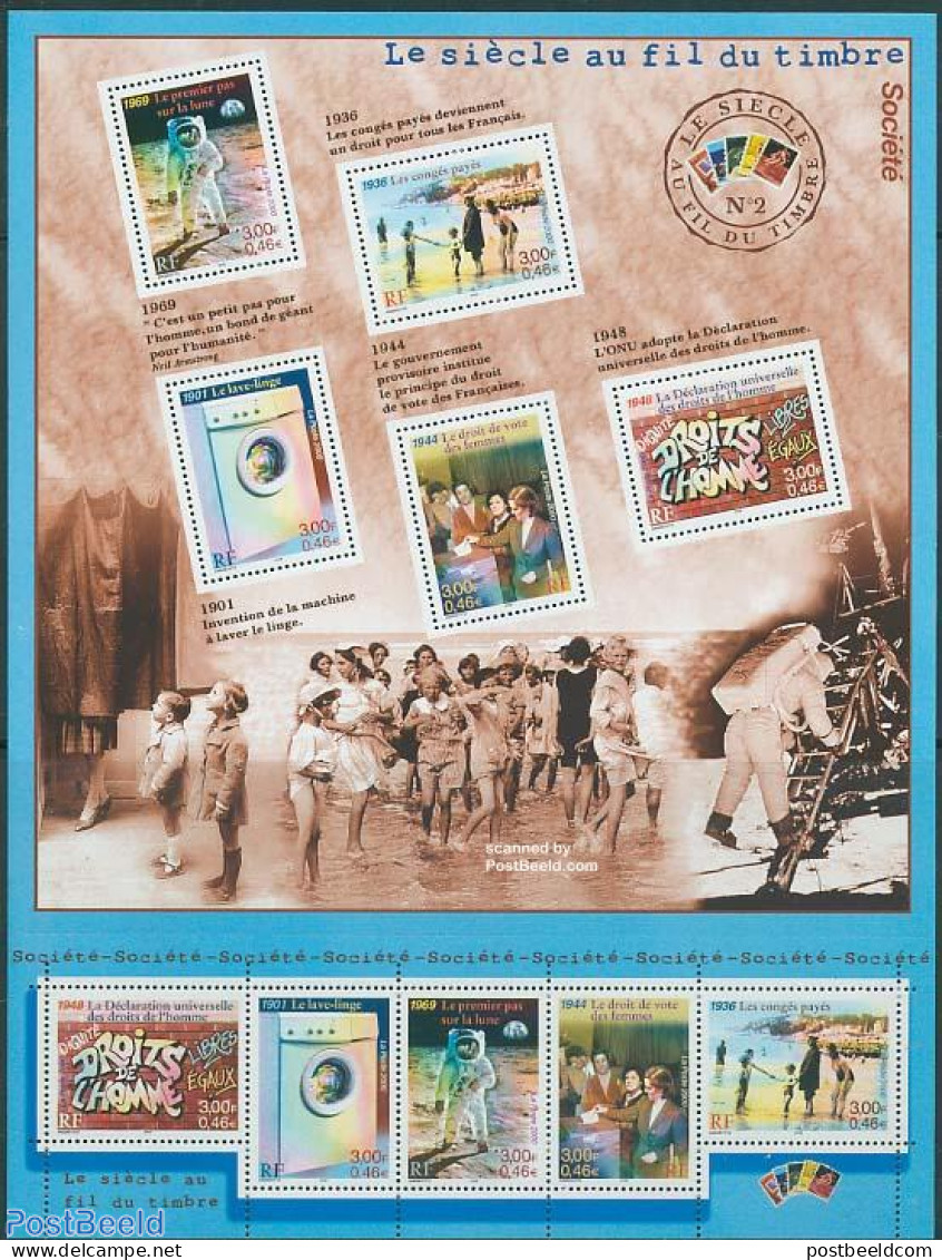 France 2000 20th Century 2x5v M/s, Mint NH, History - Science - Transport - Human Rights - Women - Inventors - Space E.. - Unused Stamps