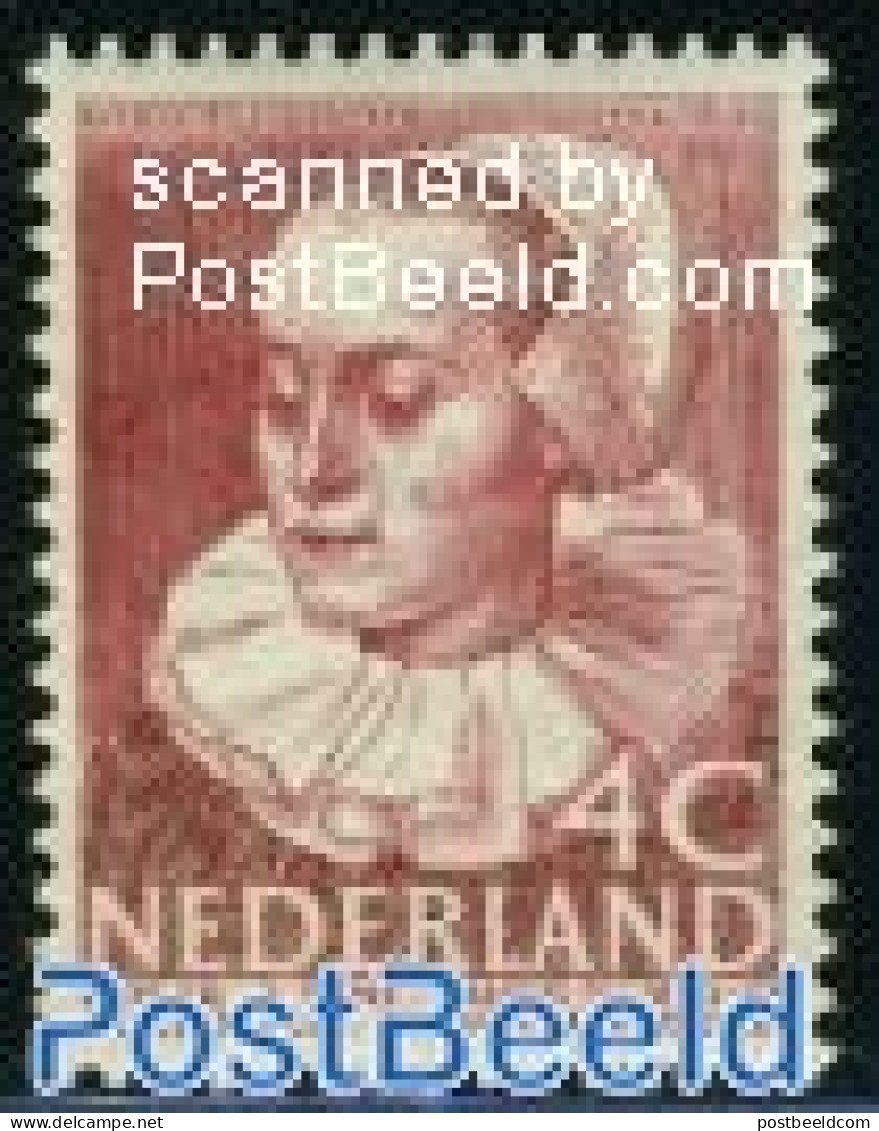 Netherlands 1938 4+2c, Maria Tesselschade, Stamp Out Of Set, Mint NH, Art - Authors - Neufs
