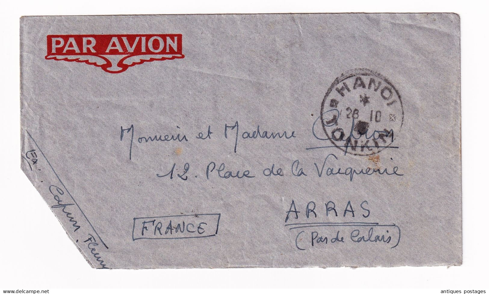 Lettre 1947 Indochine Hanoï Tonkin Viêt Nam Pour Arras Pas De Calais Timbre Alexandre Yersin Pierre Paul De La Grandière - Storia Postale