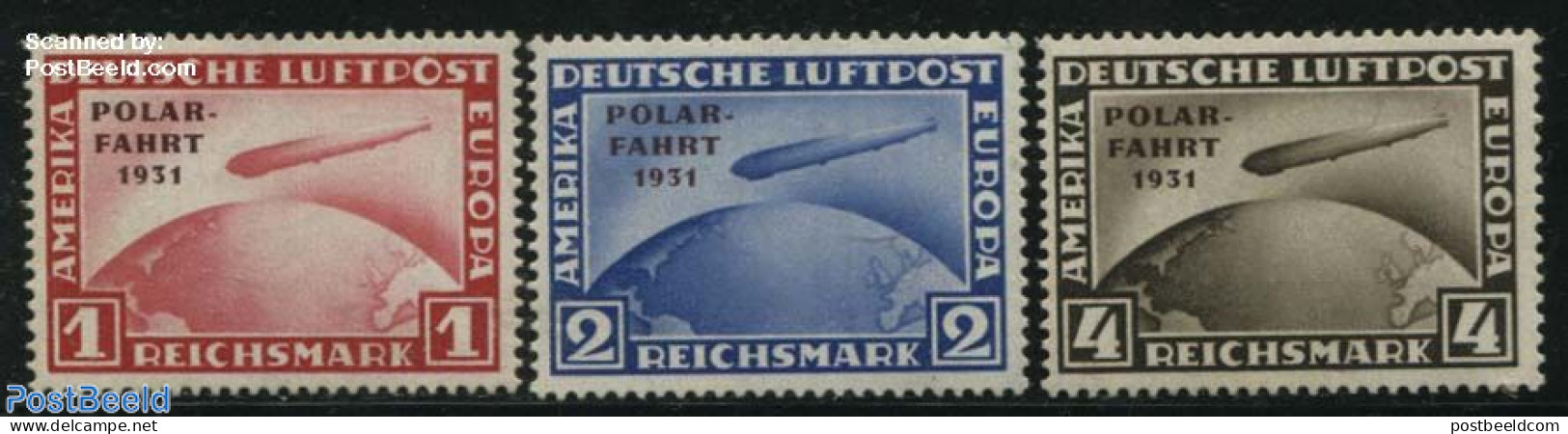 Germany, Empire 1931 Polarfaht 1931 Overprints 3v, Mint NH, Transport - Zeppelins - Unused Stamps