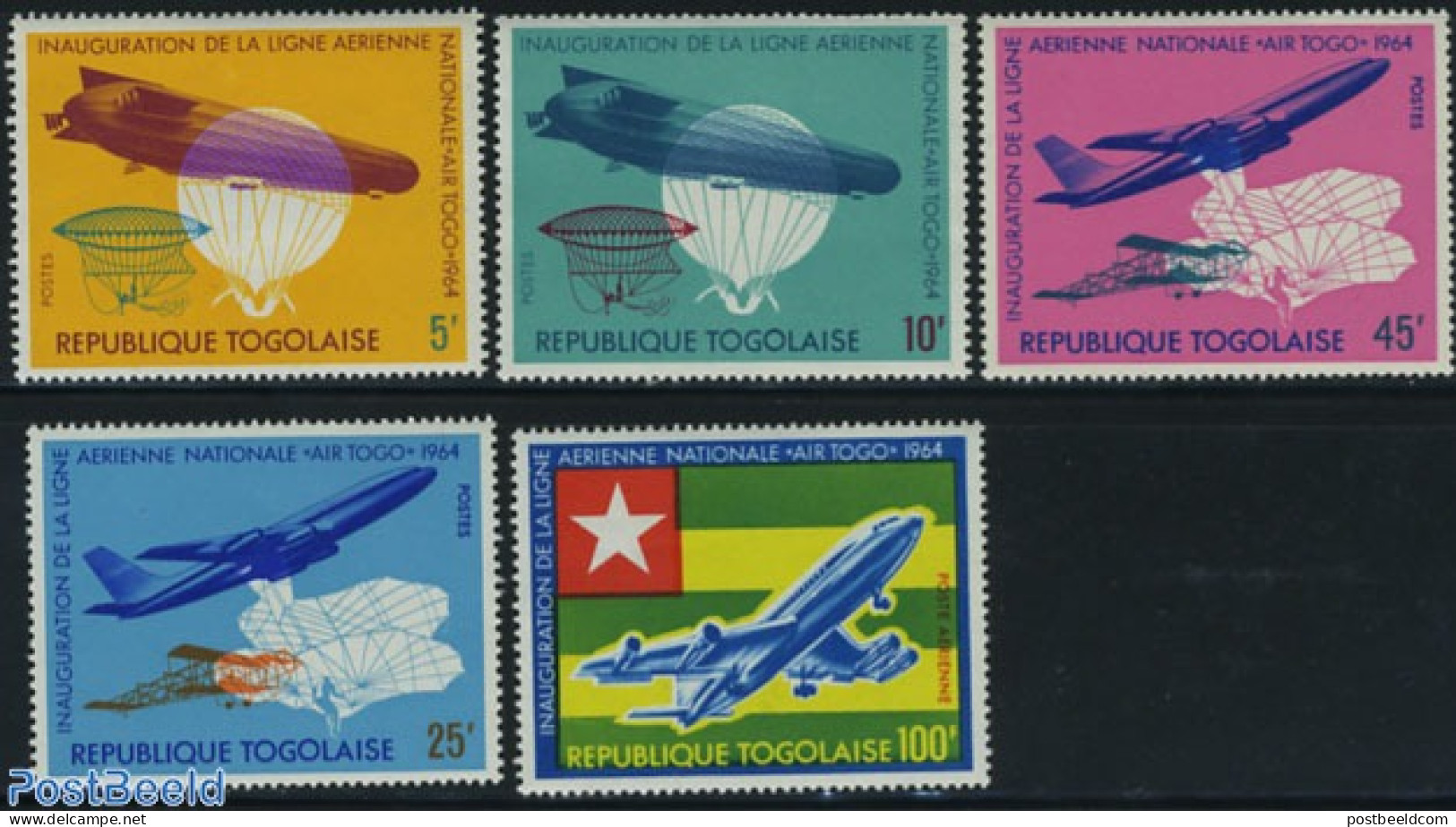 Togo 1964 Air Togo 5v, Mint NH, Transport - Aircraft & Aviation - Airplanes