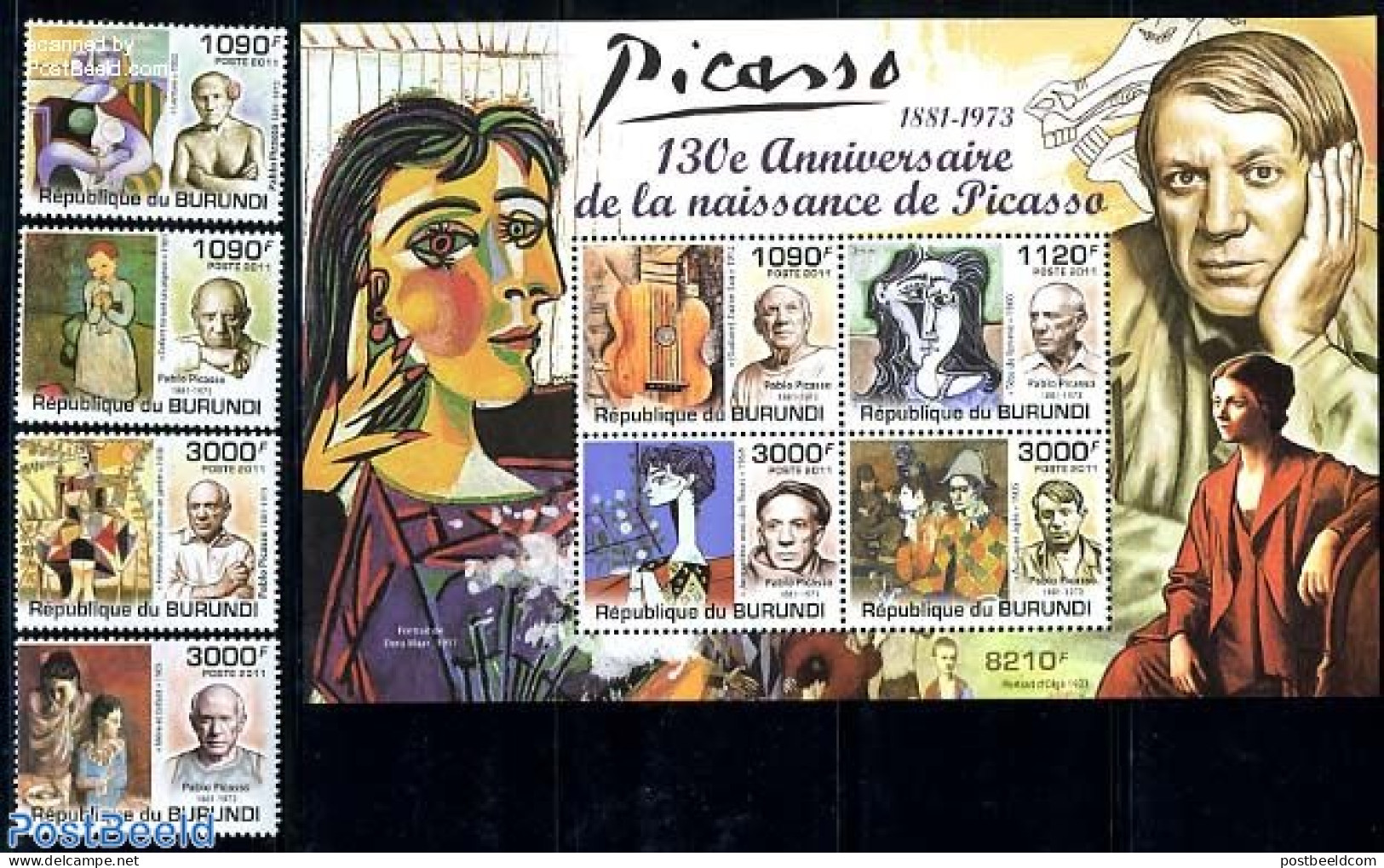 Burundi 2011 Pablo Picasso 4v + S/s, Mint NH, Art - Modern Art (1850-present) - Pablo Picasso - Paintings - Sonstige & Ohne Zuordnung