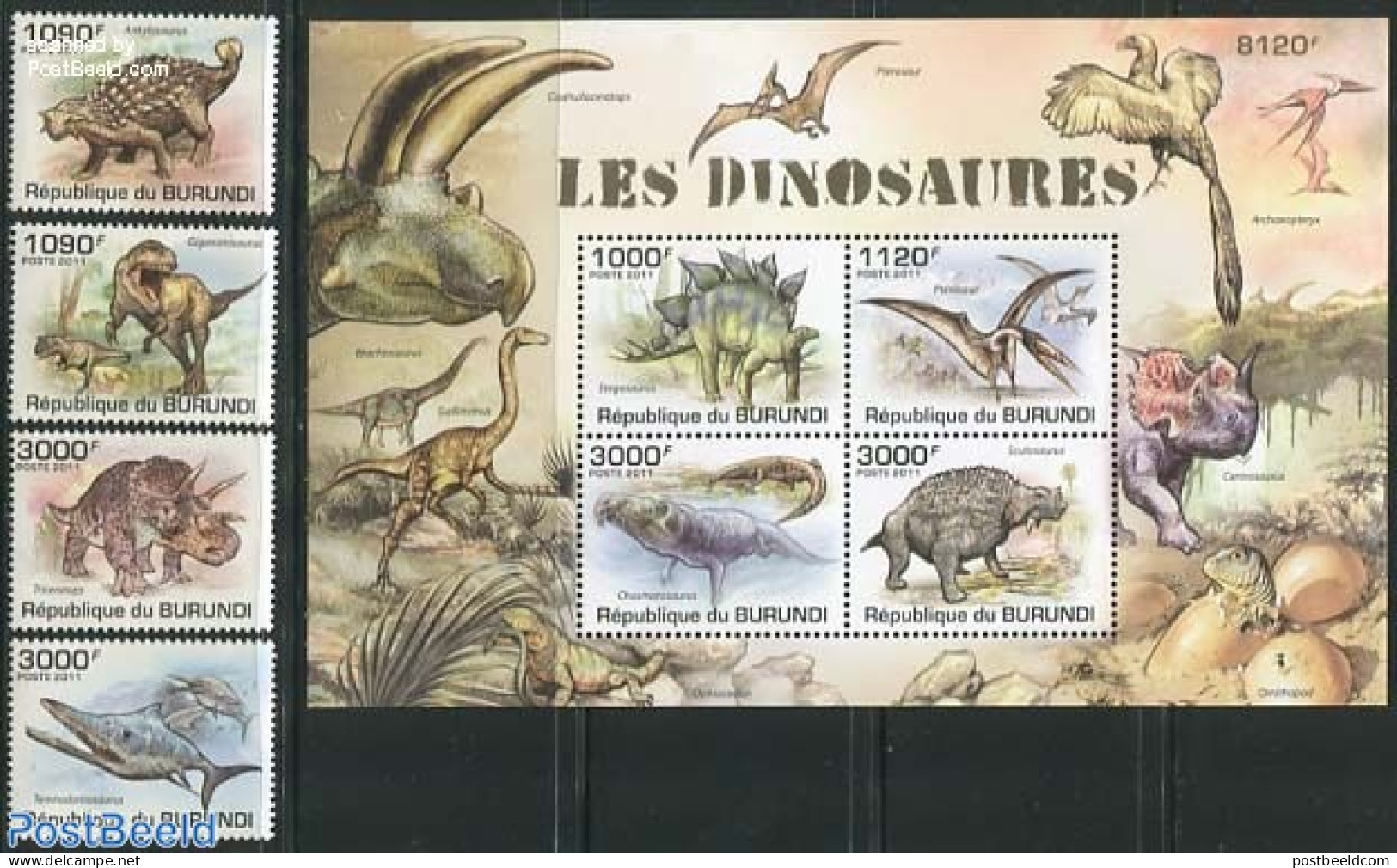 Burundi 2011 Dinosaurs 4v + S/s, Mint NH, Nature - Prehistoric Animals - Prehistóricos