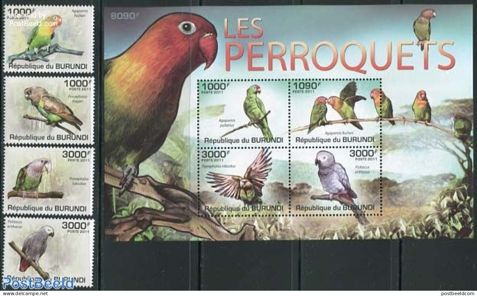 Burundi 2011 Parrots 4v + S/s, Mint NH, Nature - Birds - Parrots - Other & Unclassified
