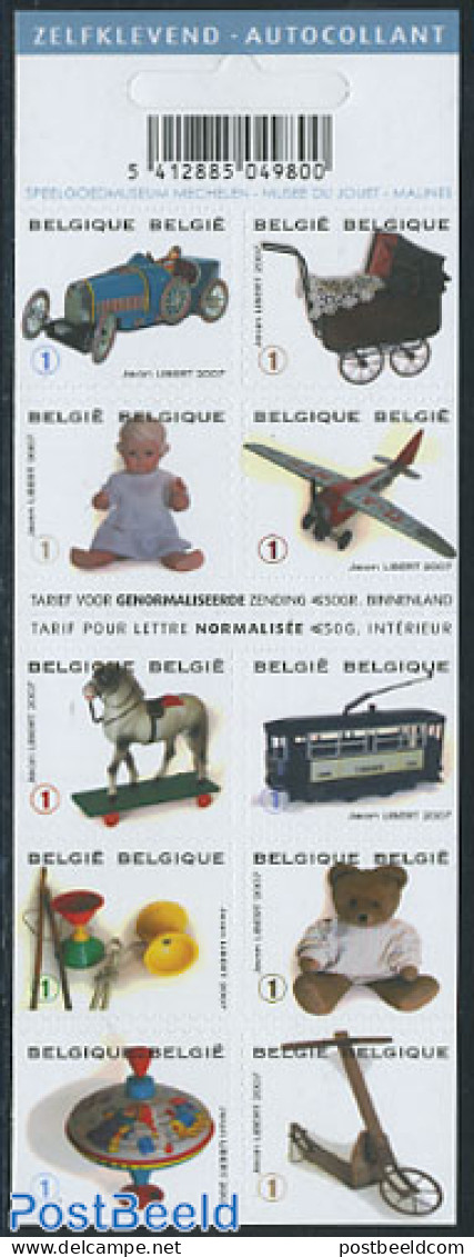 Belgium 2008 Toys 10v In Foil Booklet S-a, Mint NH, Nature - Transport - Various - Horses - Stamp Booklets - Automobil.. - Ongebruikt