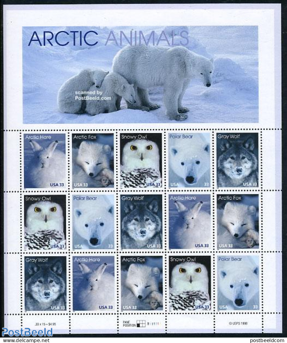 United States Of America 1999 Arctic Animals M/s, Mint NH, Nature - Animals (others & Mixed) - Bears - Owls - Rabbits .. - Nuevos