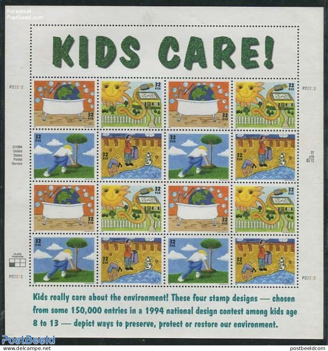 United States Of America 1995 Kids Care! M/s, Mint NH, Nature - Environment - Art - Children Drawings - Ungebraucht