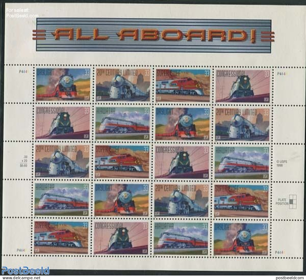 United States Of America 1999 Railways M/s, Mint NH, Transport - Railways - Unused Stamps
