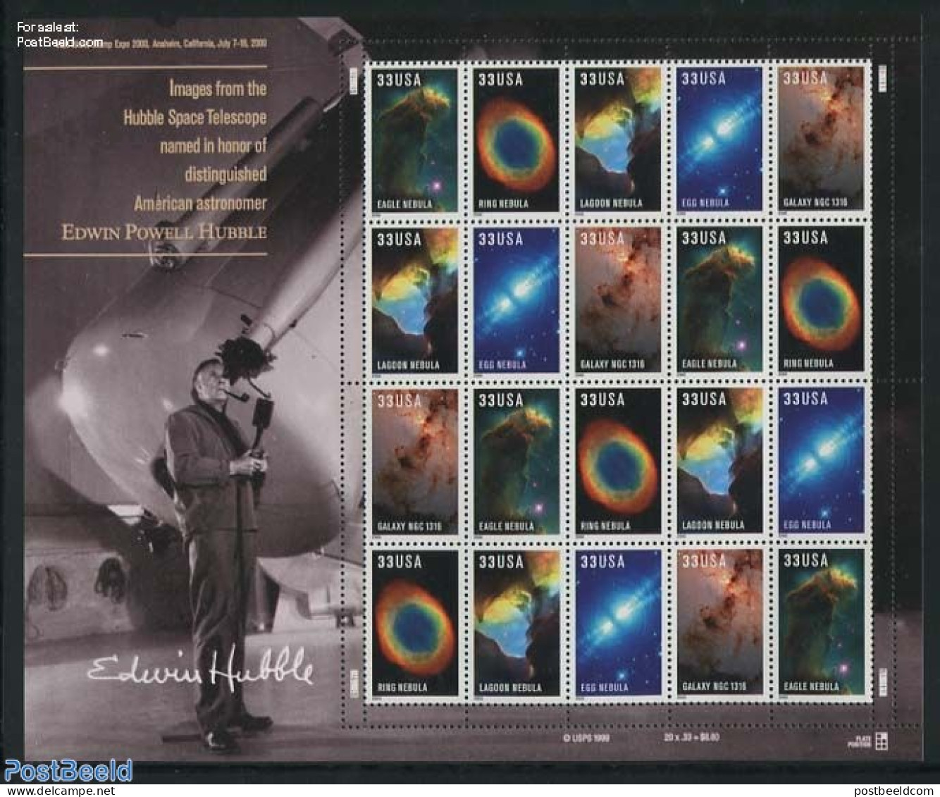 United States Of America 2000 Edwin Hubble M/s, Mint NH, Science - Astronomy - Ongebruikt
