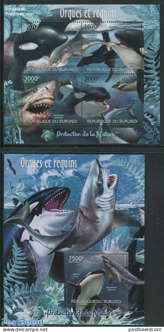 Burundi 2012 Sharks, Orca 2 S/s, Mint NH, Nature - Fish - Sharks - Poissons