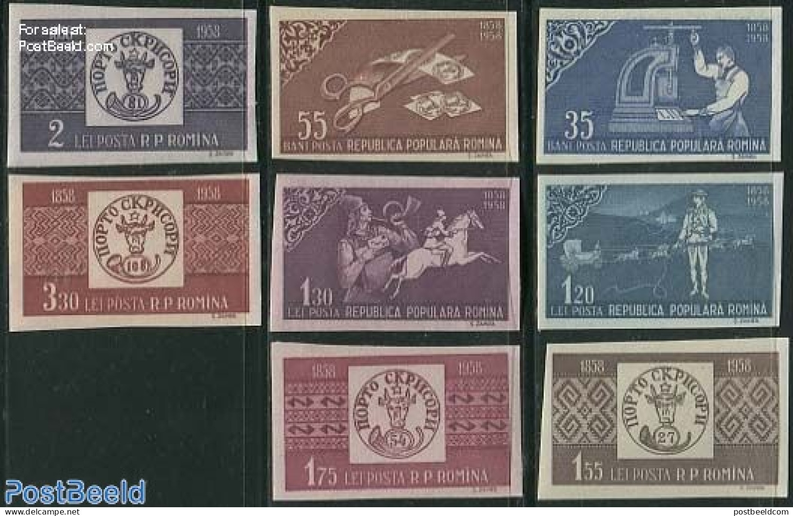 Romania 1958 Stamp Centenary 8v, Imperforated, Mint NH, 100 Years Stamps - Stamps On Stamps - Unused Stamps