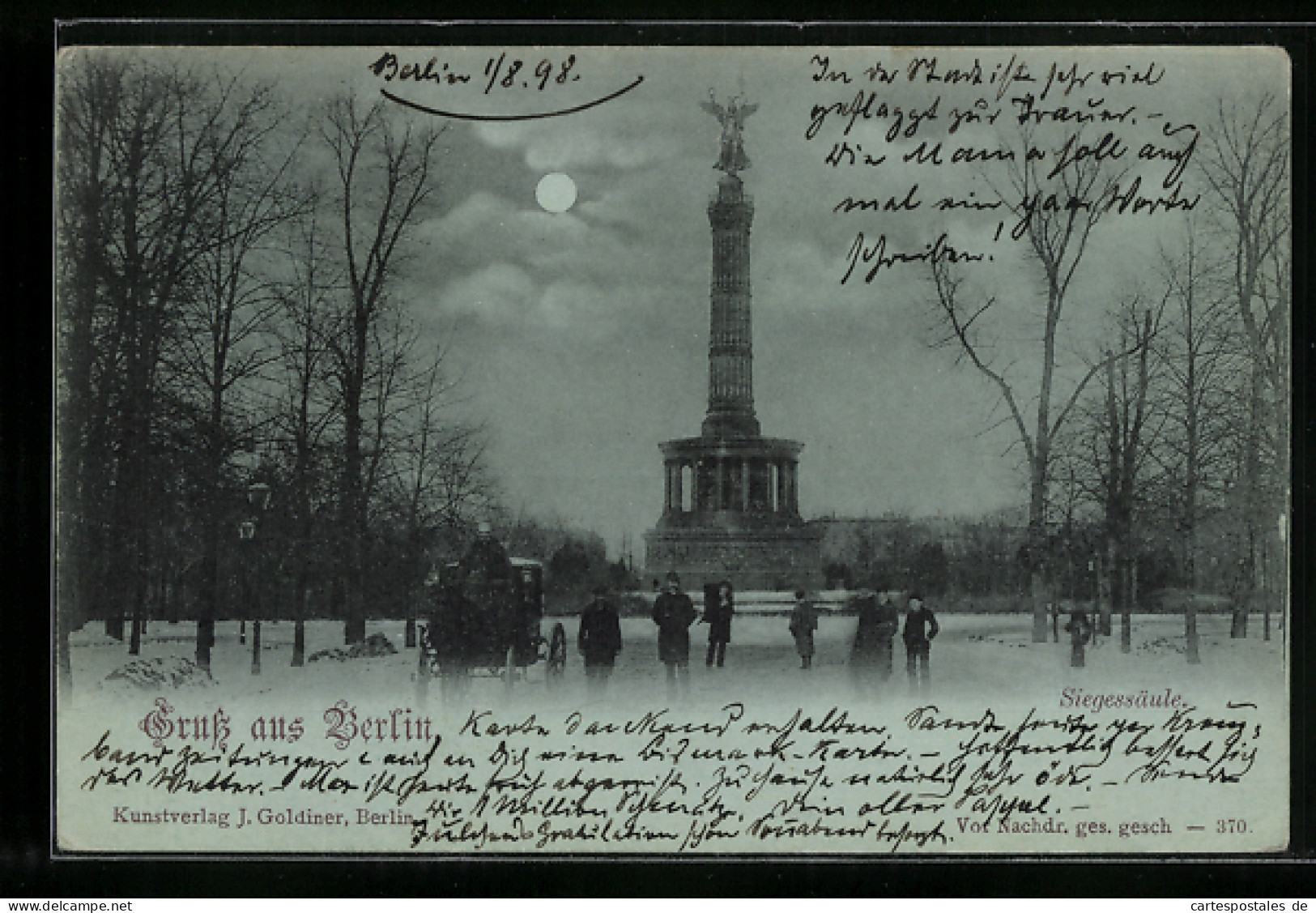 Mondschein-AK Berlin-Tiergarten, Siegessäule  - Tiergarten