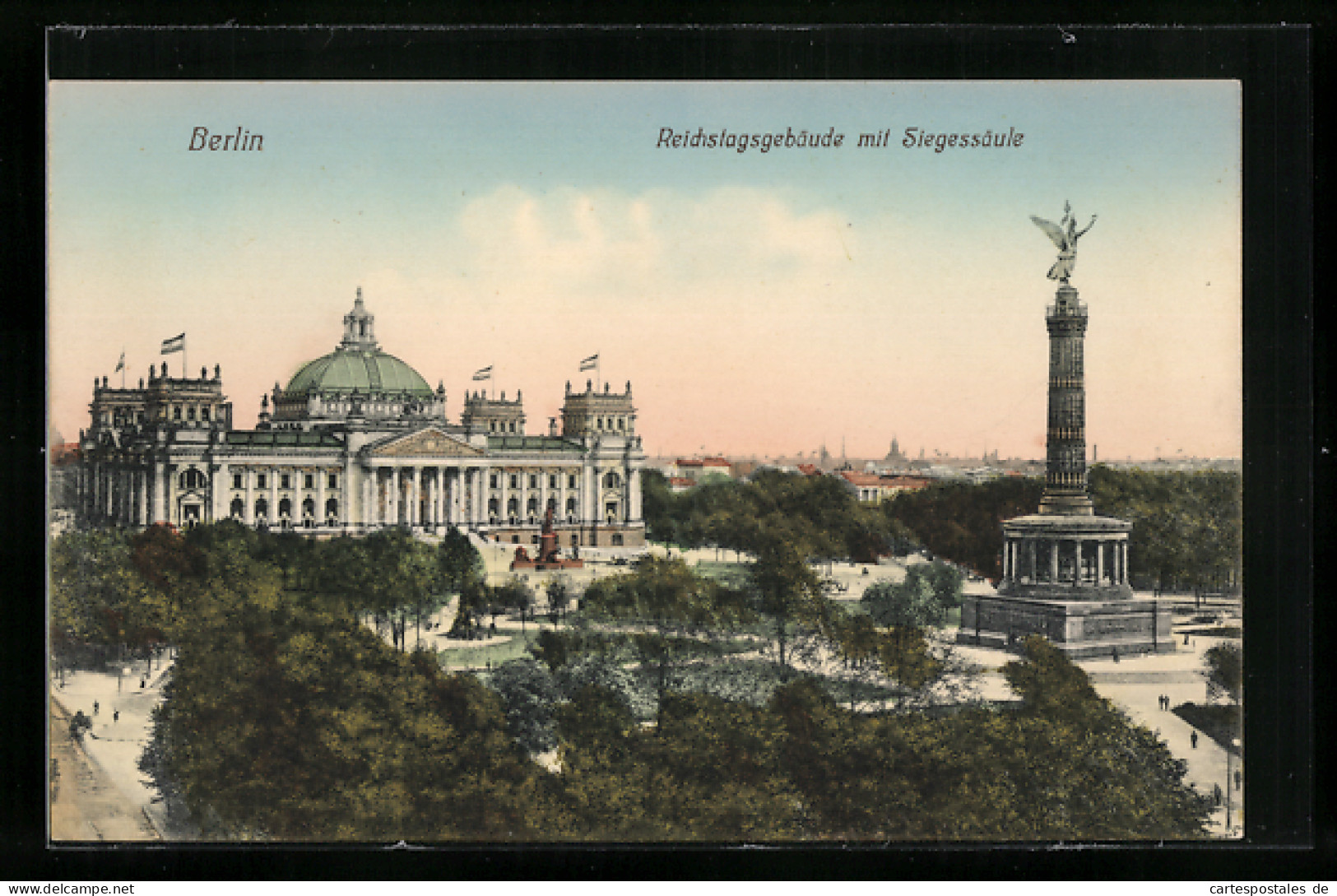 AK Berlin, Reichstagsgebäude Mit Siegessäule  - Tiergarten