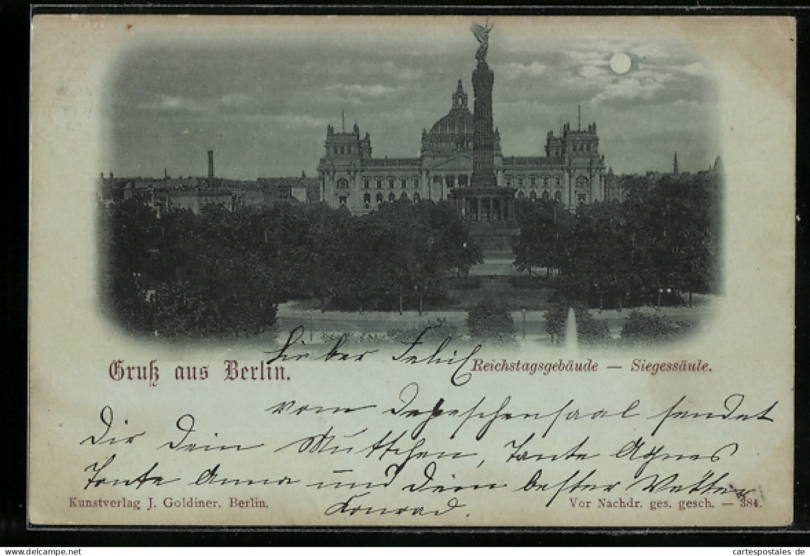 Mondschein-AK Berlin, Reichstagsgebäude Und Siegessäule  - Dierentuin