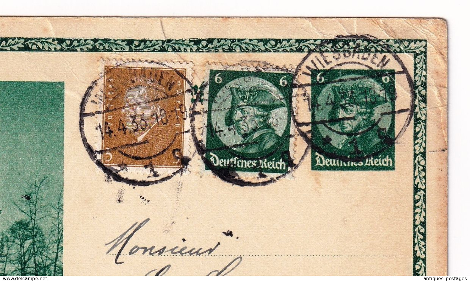 Postal Stationery 1933 Wiesbaden Deutschland Ganzsache + Briefmarke Friedrich Der Große - Covers & Documents