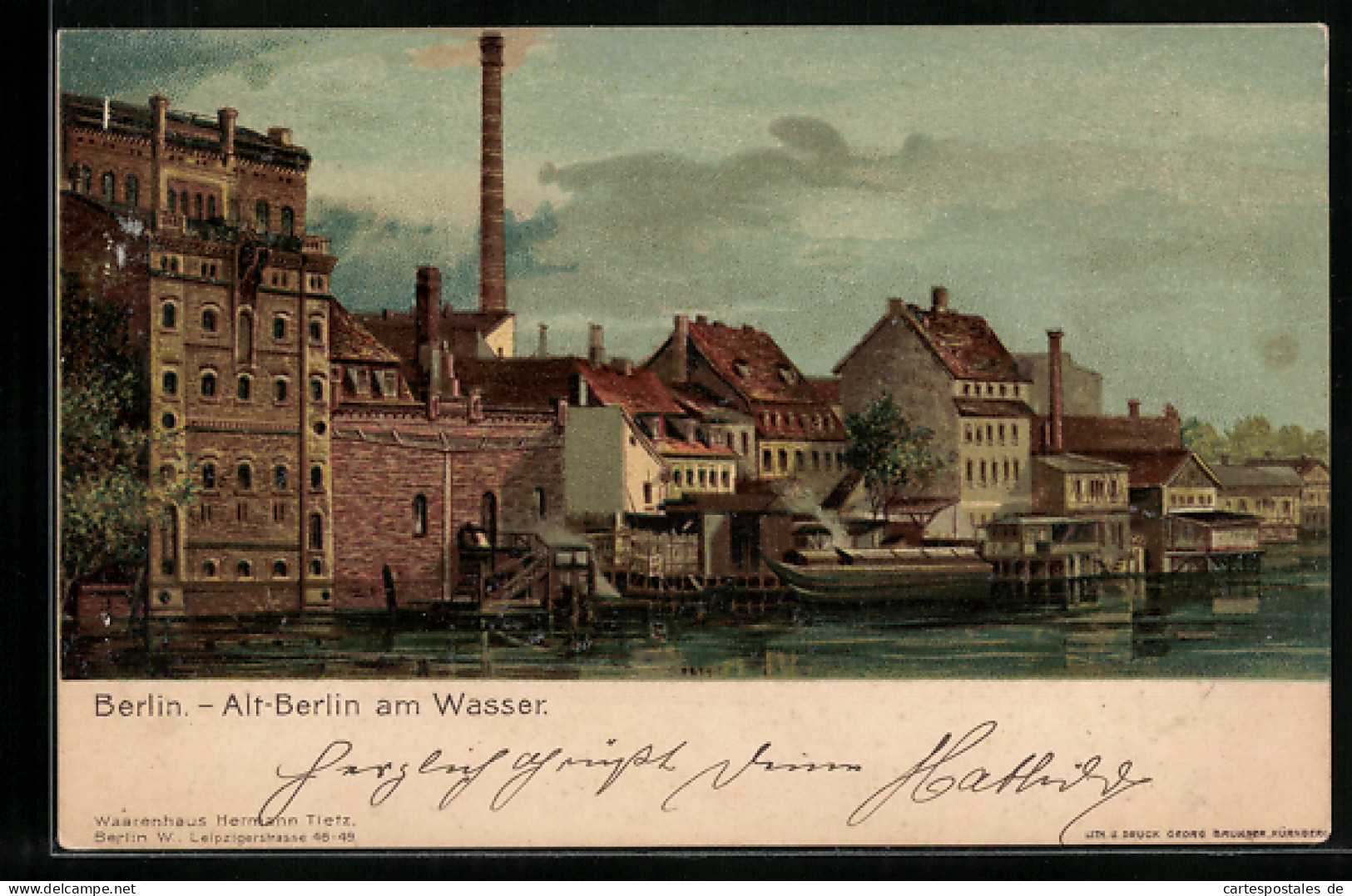 Lithographie Alt-Berlin, Teilansicht Am Wasser  - Otros & Sin Clasificación