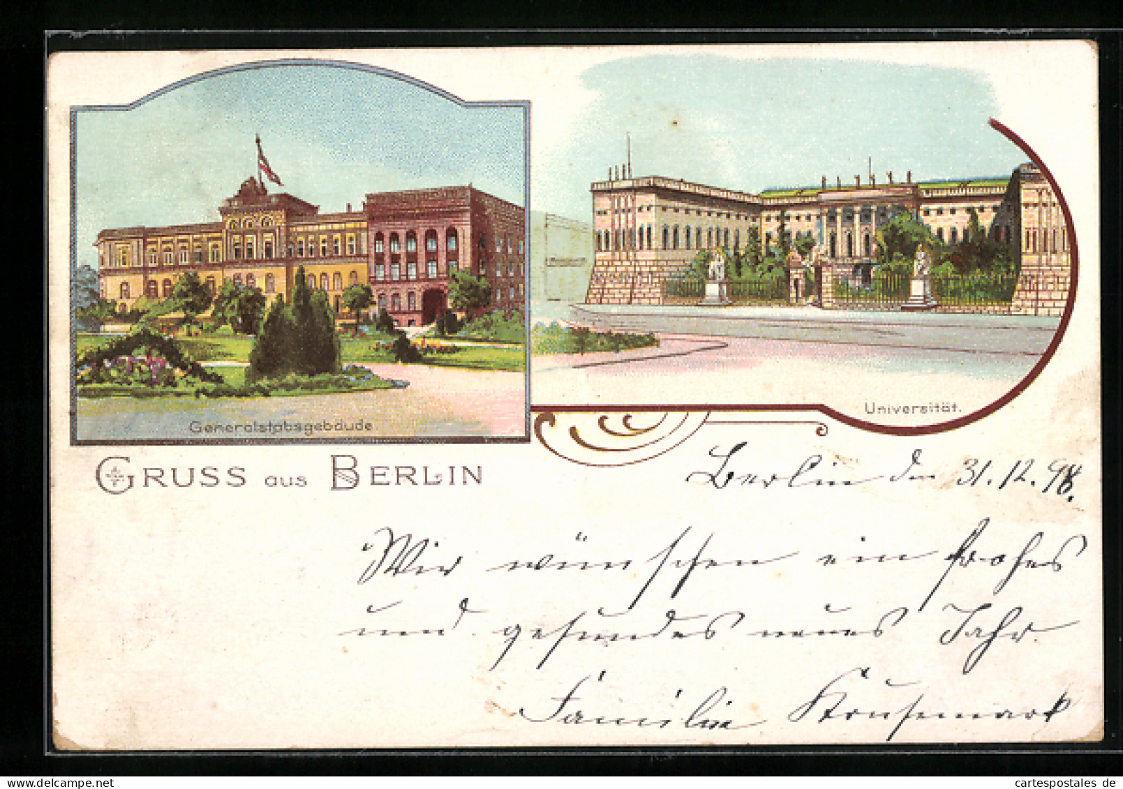 Lithographie Berlin, Generalstabsgebäude Und Universität  - Mitte