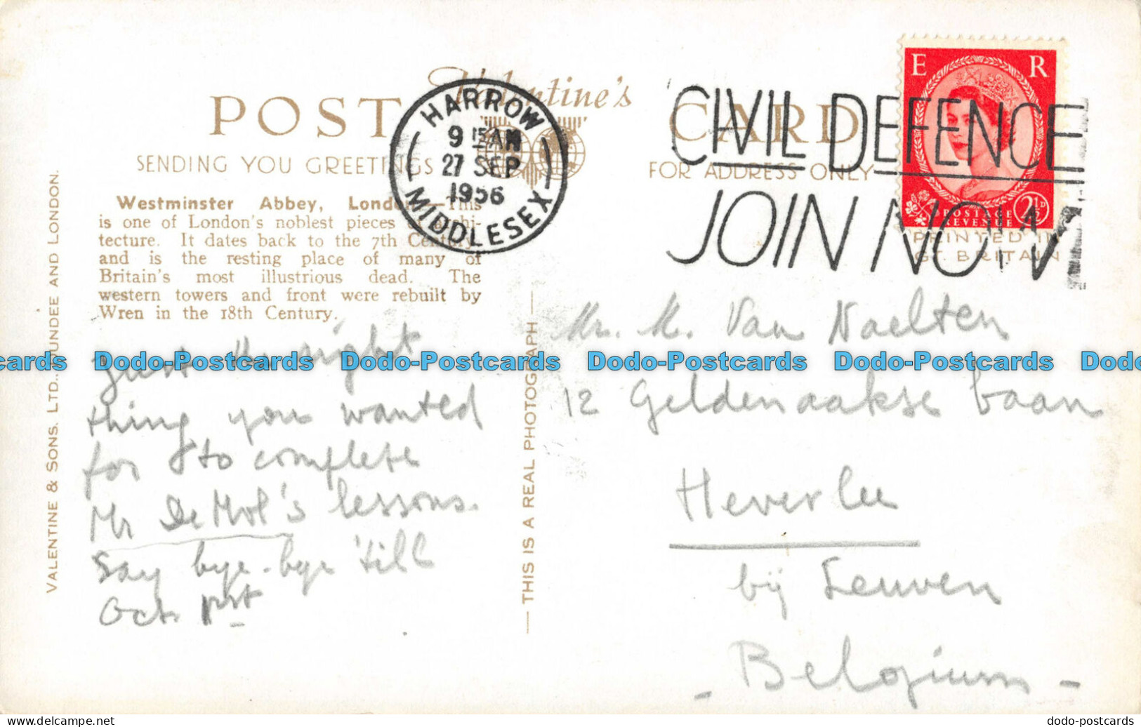 R091338 West Towers. Westminster Abbey. London. Valentine. RP. 1956 - Other & Unclassified